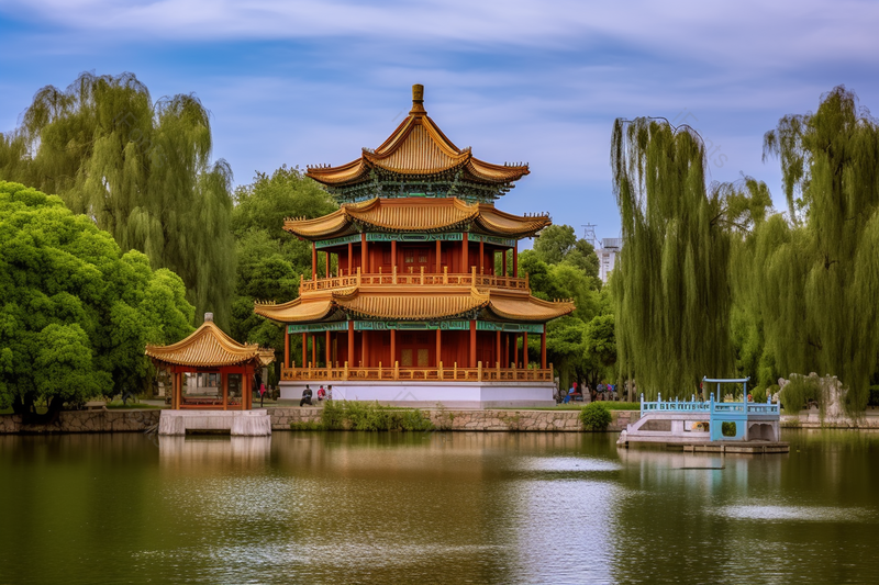 中式古建筑湖泊旅行圣地,高清,摄影图,摄影图片,图片大全,摄影图免费下载